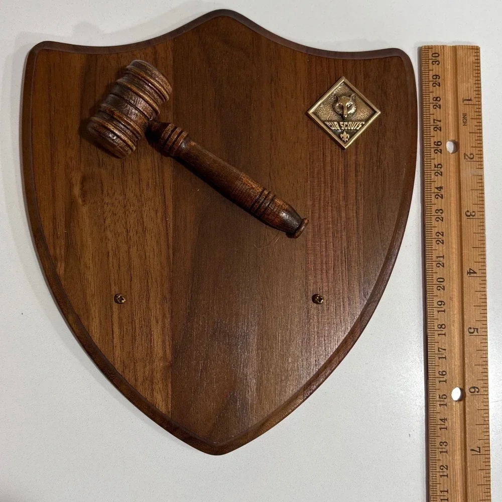 Vintage‎ 1980s Boy Scout Gavel Plaque Award Wood Mounted Emblem Leader Thank You